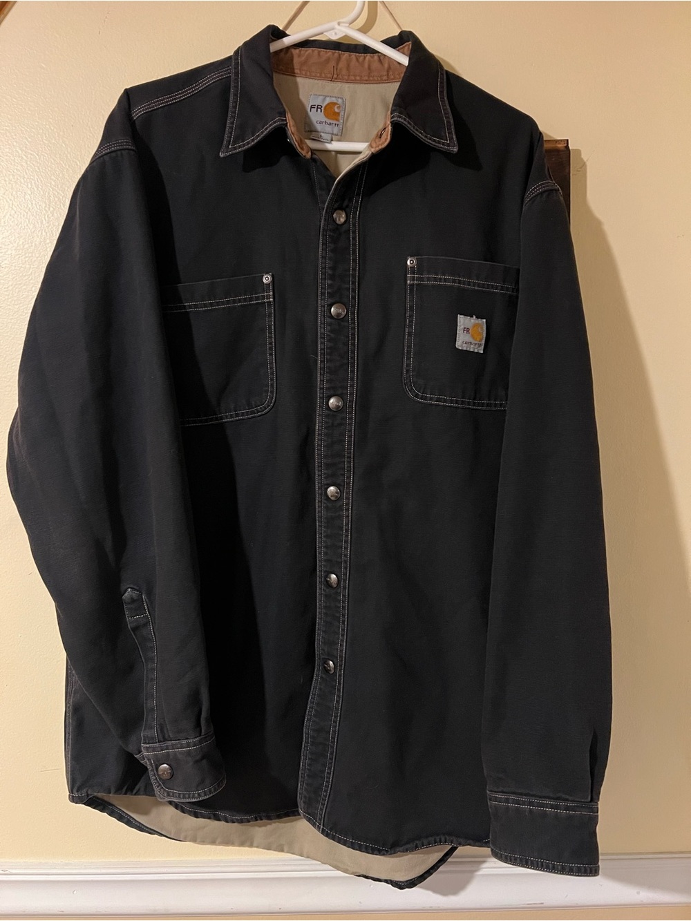 Carhartt FR Shirt Jacket Canvas Snap Button Men’s Large Tall Black Workwear